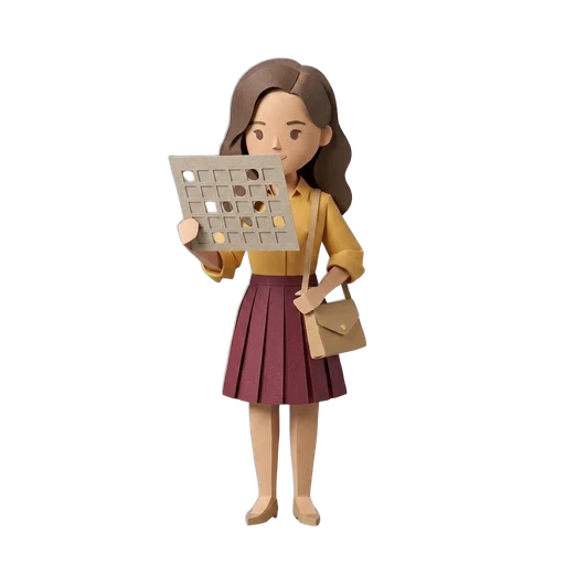 Paper-craft figure holding up a punched paper session card