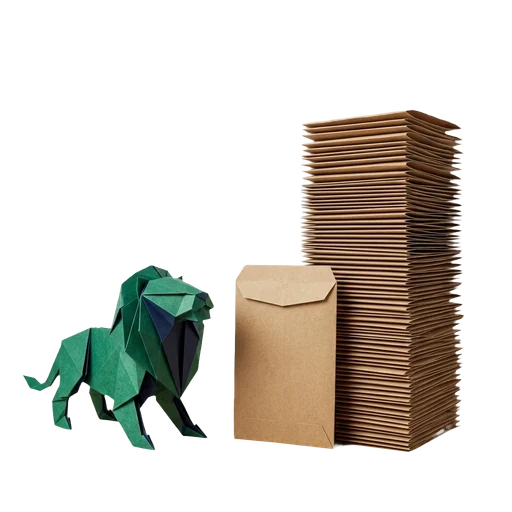 Paper-cut deposit envelope beside a taller stack of unpaid-rent sheets, leaving a visible shortfall