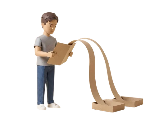 Paper-cut landlord holding one application sheet that branches toward possession and rent trays
