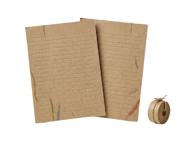 Paper-craft pair of quotation sheets beside a measuring tape