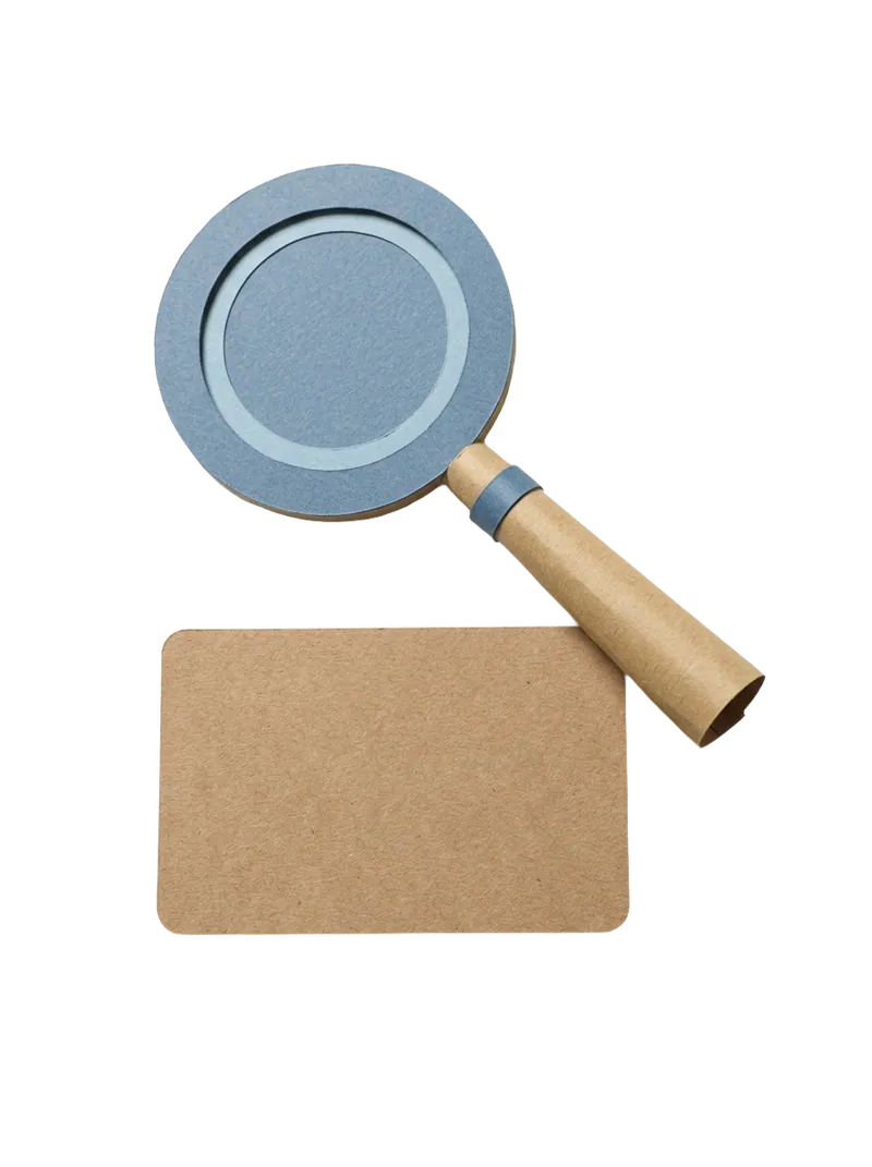 Paper-craft magnifying glass over a company registry card
