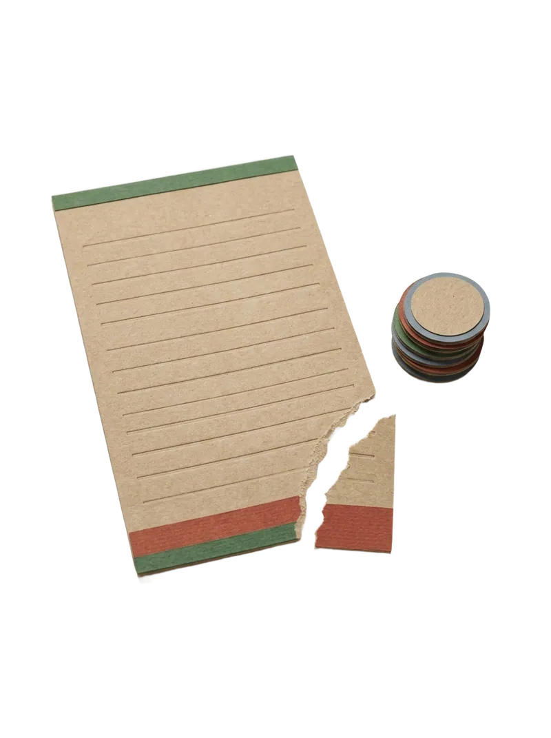 Paper-craft claim tally sheet beside cash notes and a torn-off stub