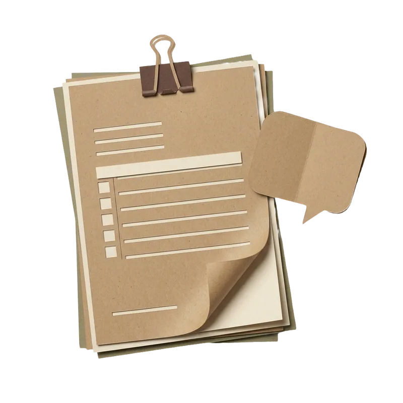 Paper-craft quotation and a confirmation-message speech bubble